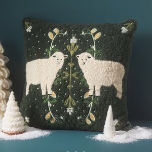 Mila embroidered faux shearling pillow Sheep